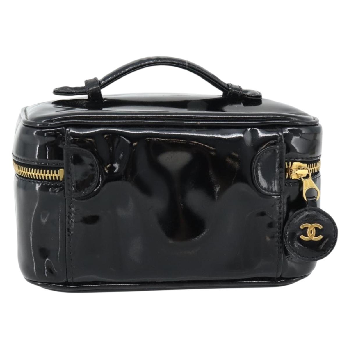 CHANEL COCO Mark Vanity Hand Bag Patent Leather Black Gold CC Auth 181704 - Jerrillo image 3