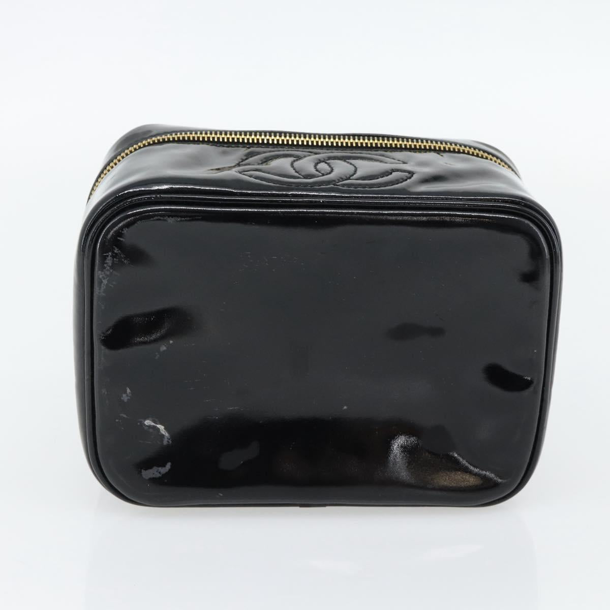 CHANEL COCO Mark Vanity Hand Bag Patent Leather Black Gold CC Auth 181704 - Jerrillo image 9