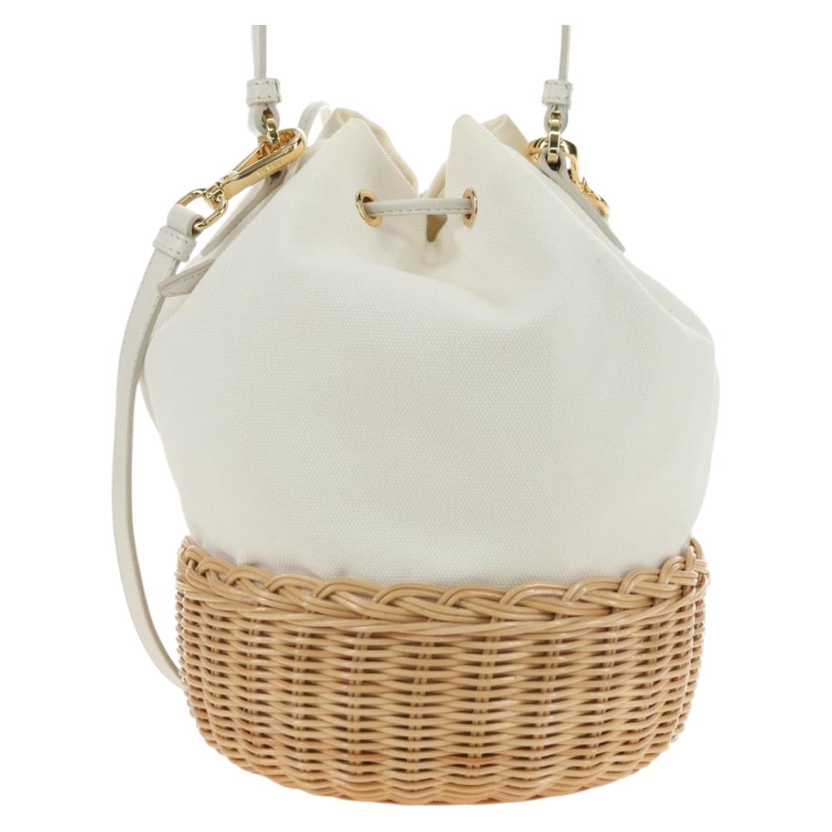 PRADA Hand Bag Rattan 2way White Gold Auth 181826SM - Jerrillo image 2