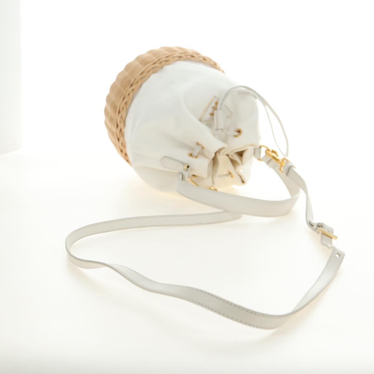 PRADA Hand Bag Rattan 2way White Gold Auth 181826SM - Jerrillo image 8