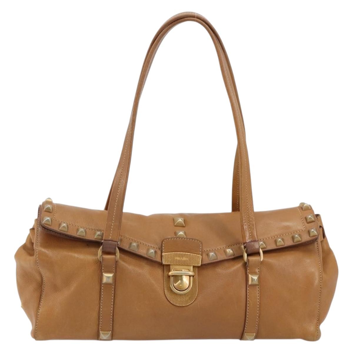 PRADA Tote Bag Leather Beige Gold Auth 181853A - Jerrillo image 2
