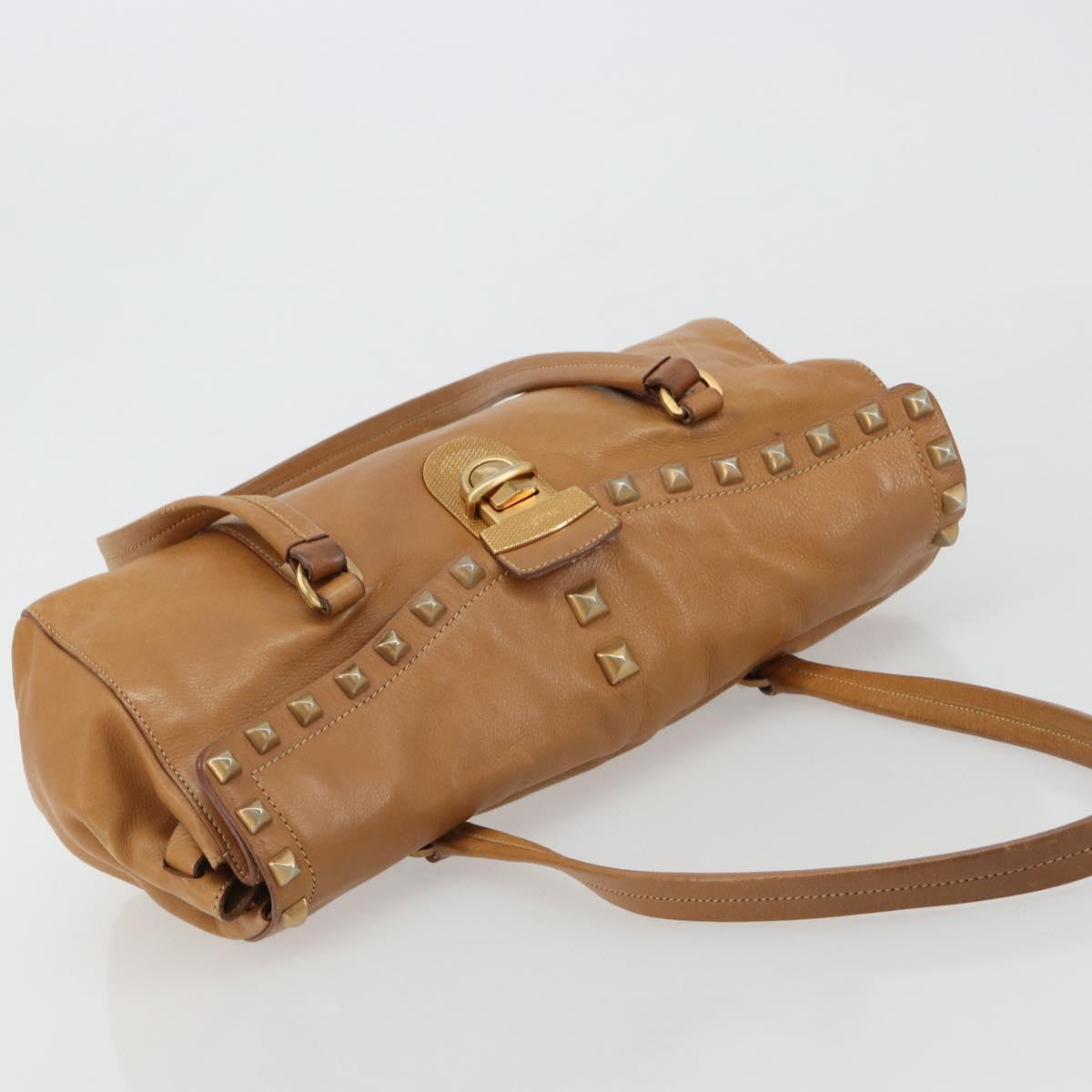 PRADA Tote Bag Leather Beige Gold Auth 181853A - Jerrillo image 6