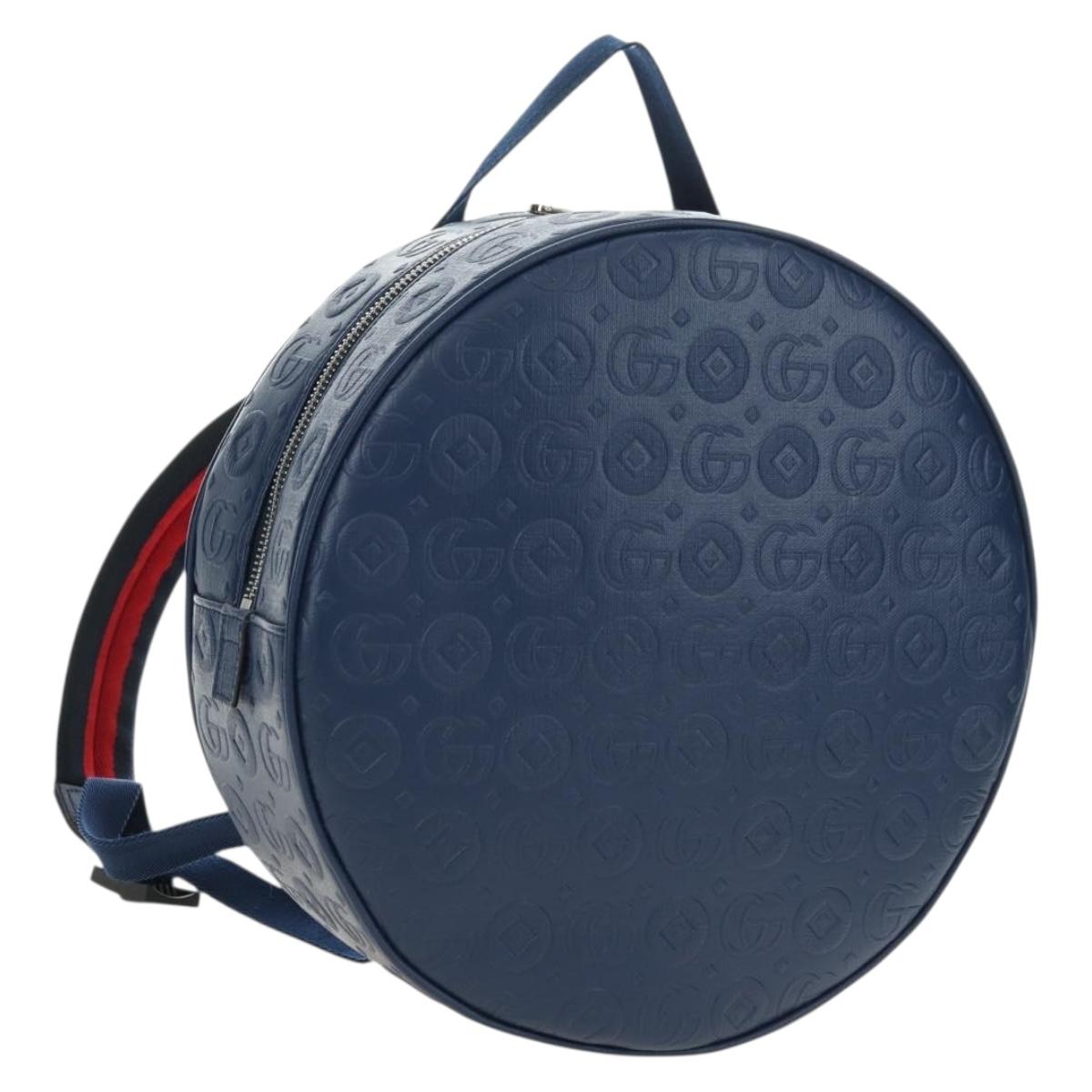 GUCCI Sherry Line Double G Backpack Leather Navy Silver Red 752358 Auth 181963M - Jerrillo