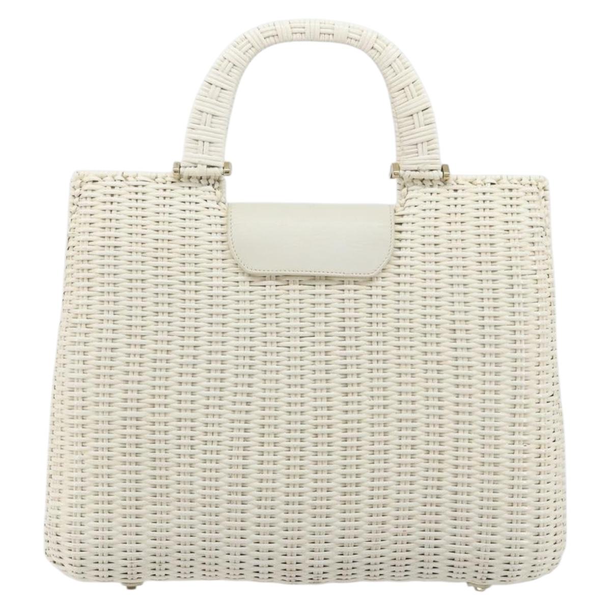 Salvatore Ferragamo Gancini Hand Bag Rattan White Gold Auth 182039A - Jerrillo image 3