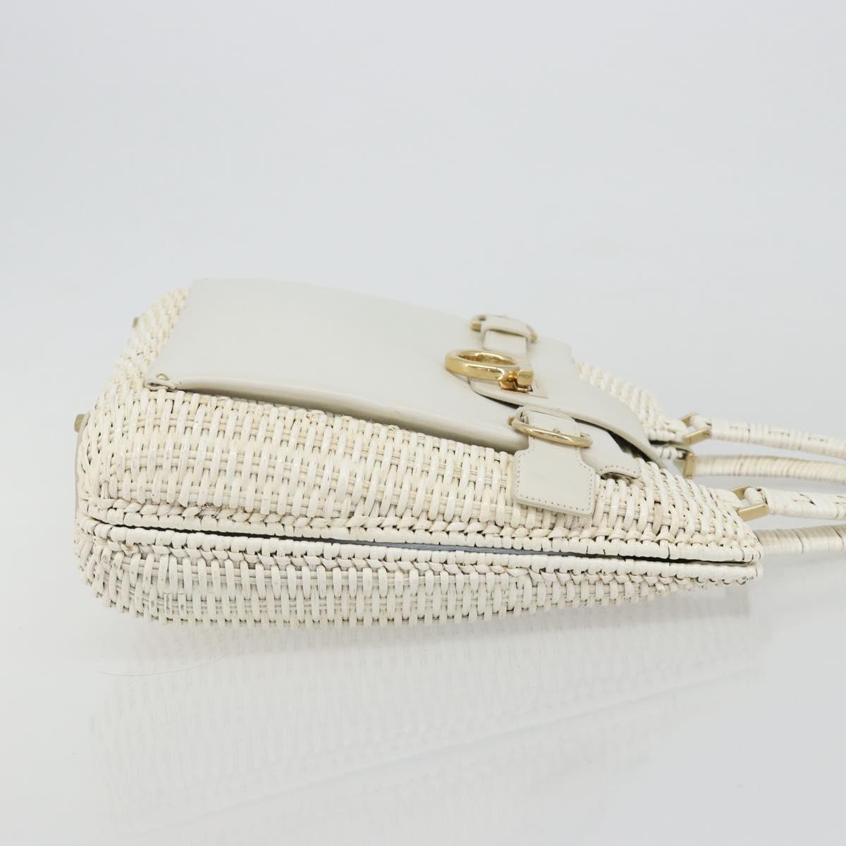 Salvatore Ferragamo Gancini Hand Bag Rattan White Gold Auth 182039A - Jerrillo image 4