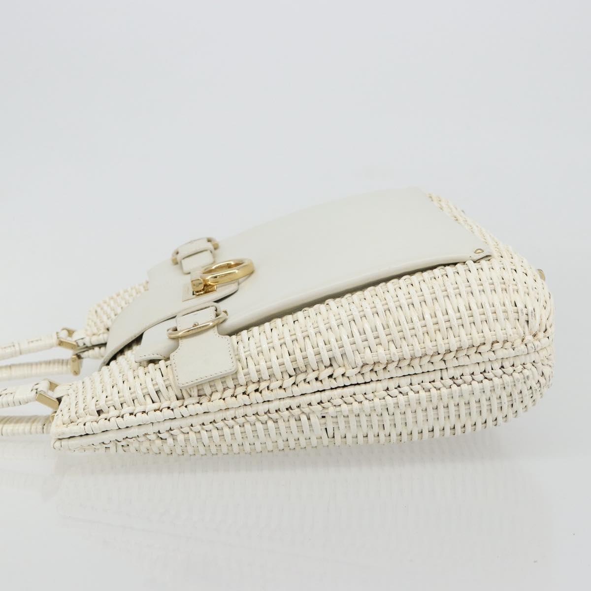 Salvatore Ferragamo Gancini Hand Bag Rattan White Gold Auth 182039A - Jerrillo image 5