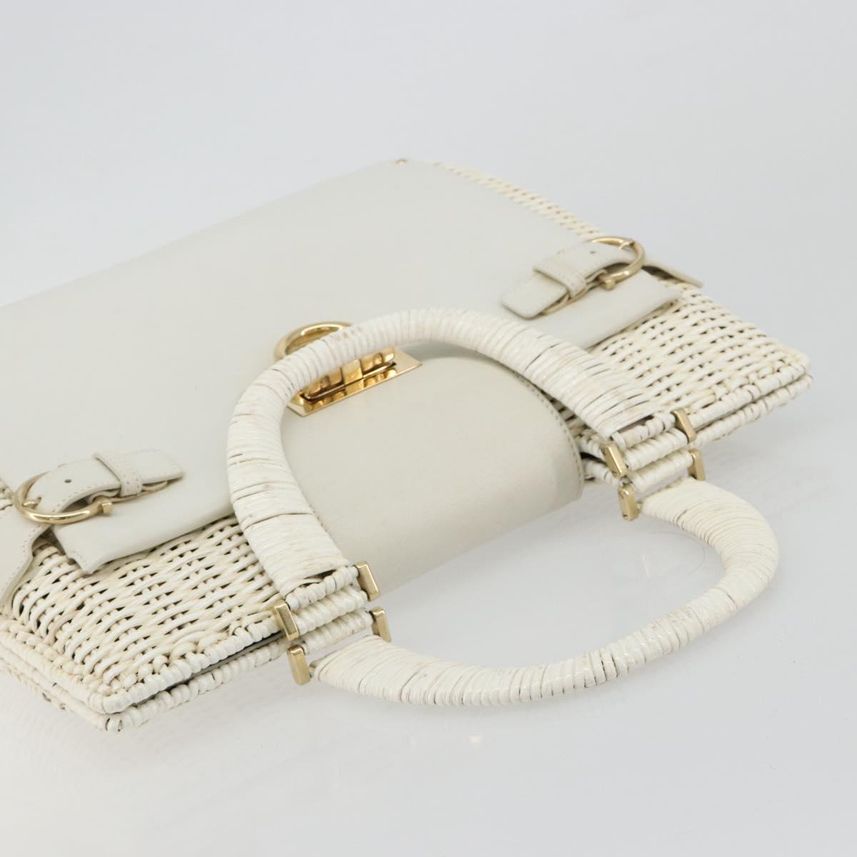 Salvatore Ferragamo Gancini Hand Bag Rattan White Gold Auth 182039A - Jerrillo image 6