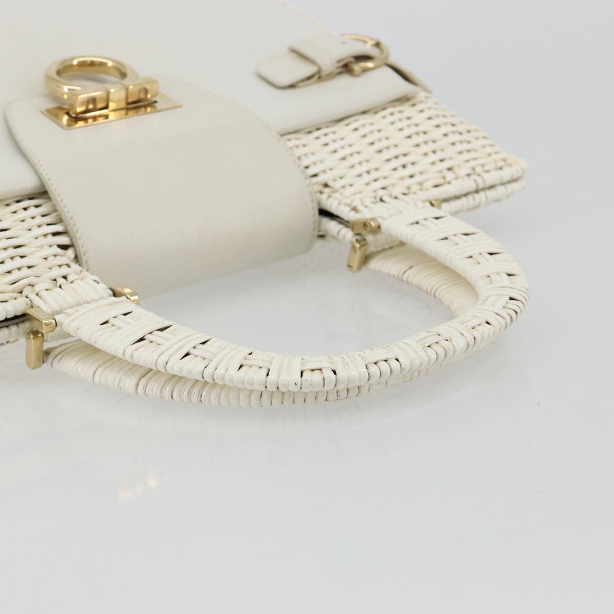 Salvatore Ferragamo Gancini Hand Bag Rattan White Gold Auth 182039A - Jerrillo image 7
