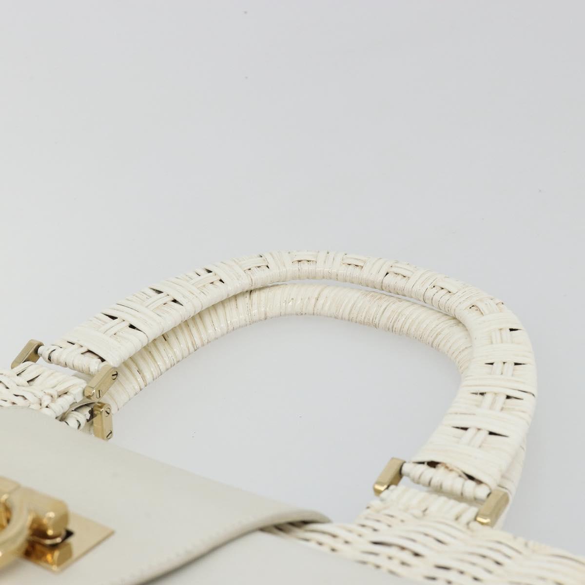 Salvatore Ferragamo Gancini Hand Bag Rattan White Gold Auth 182039A - Jerrillo image 8