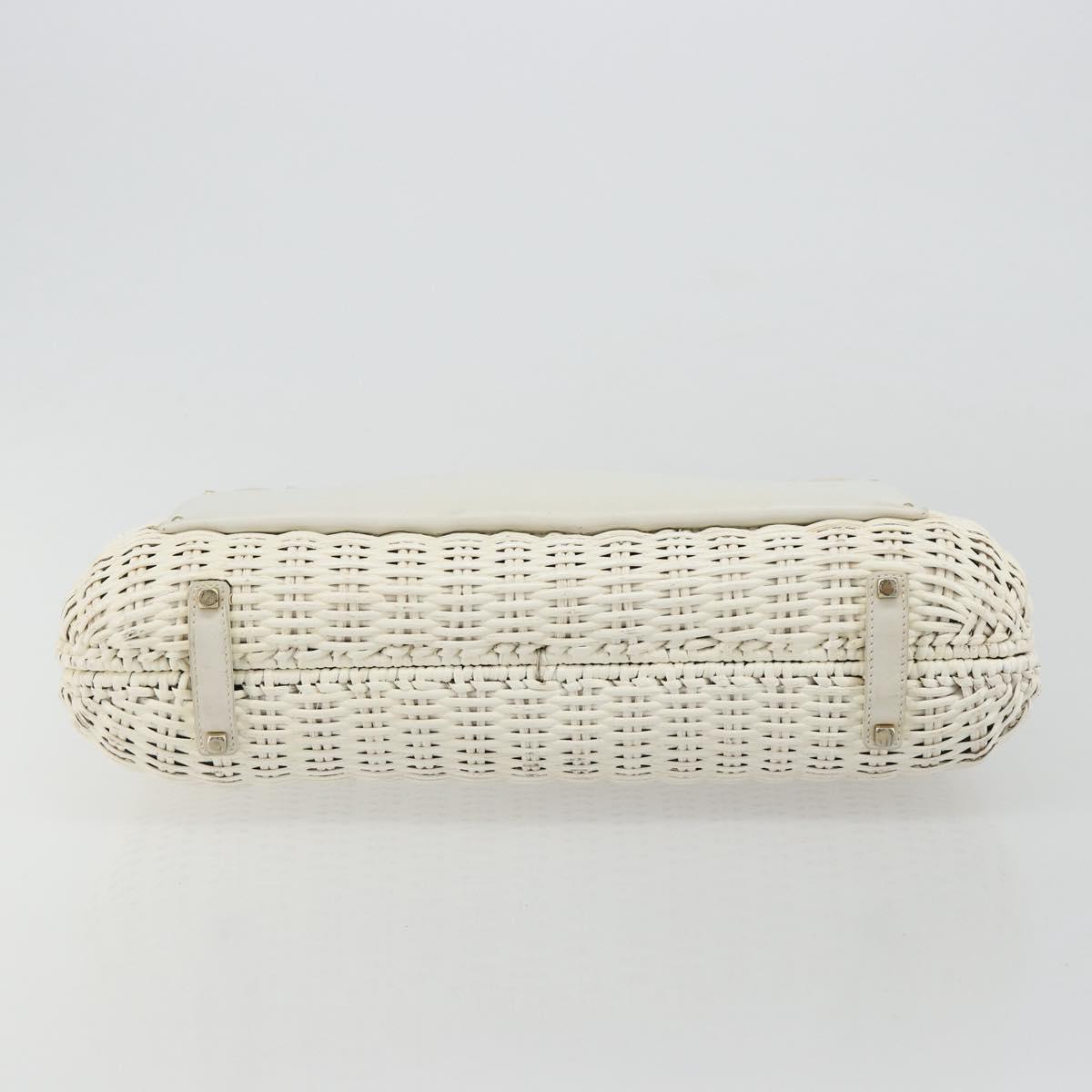 Salvatore Ferragamo Gancini Hand Bag Rattan White Gold Auth 182039A - Jerrillo image 9