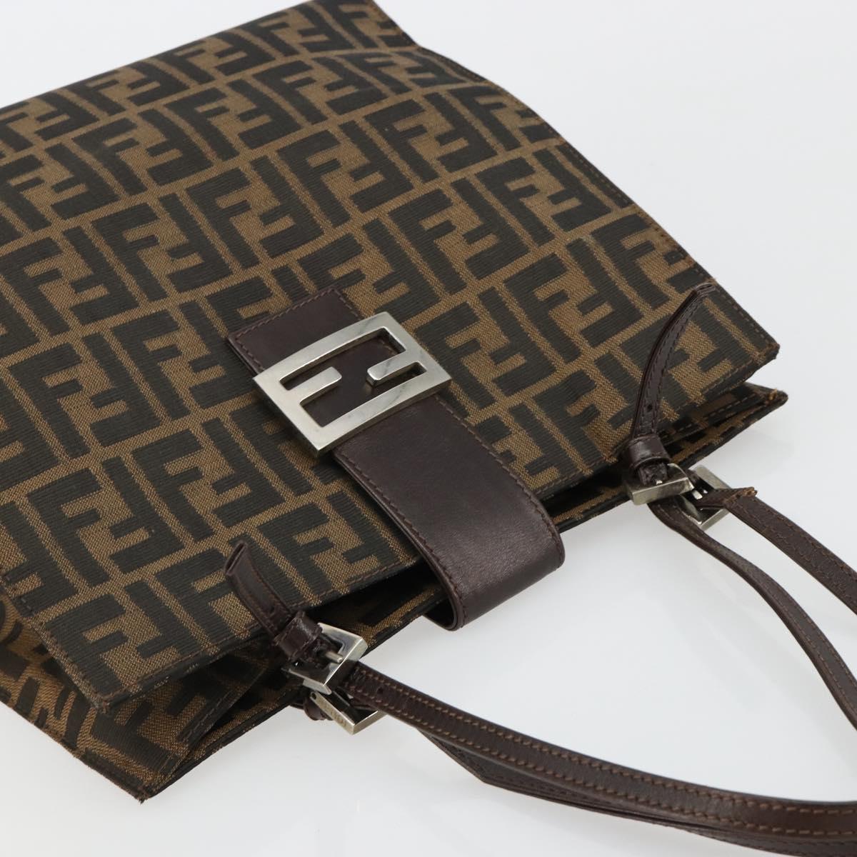 FENDI Zucca Canvas Mamma Baguette Tote Bag Black Brown Auth 182074 - Jerrillo image 6