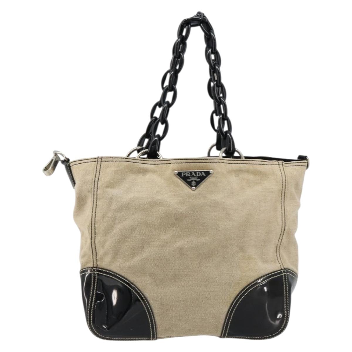 PRADA Plastic Chain Tote Bag Canvas Beige Silver Auth 182198 - Jerrillo image 2