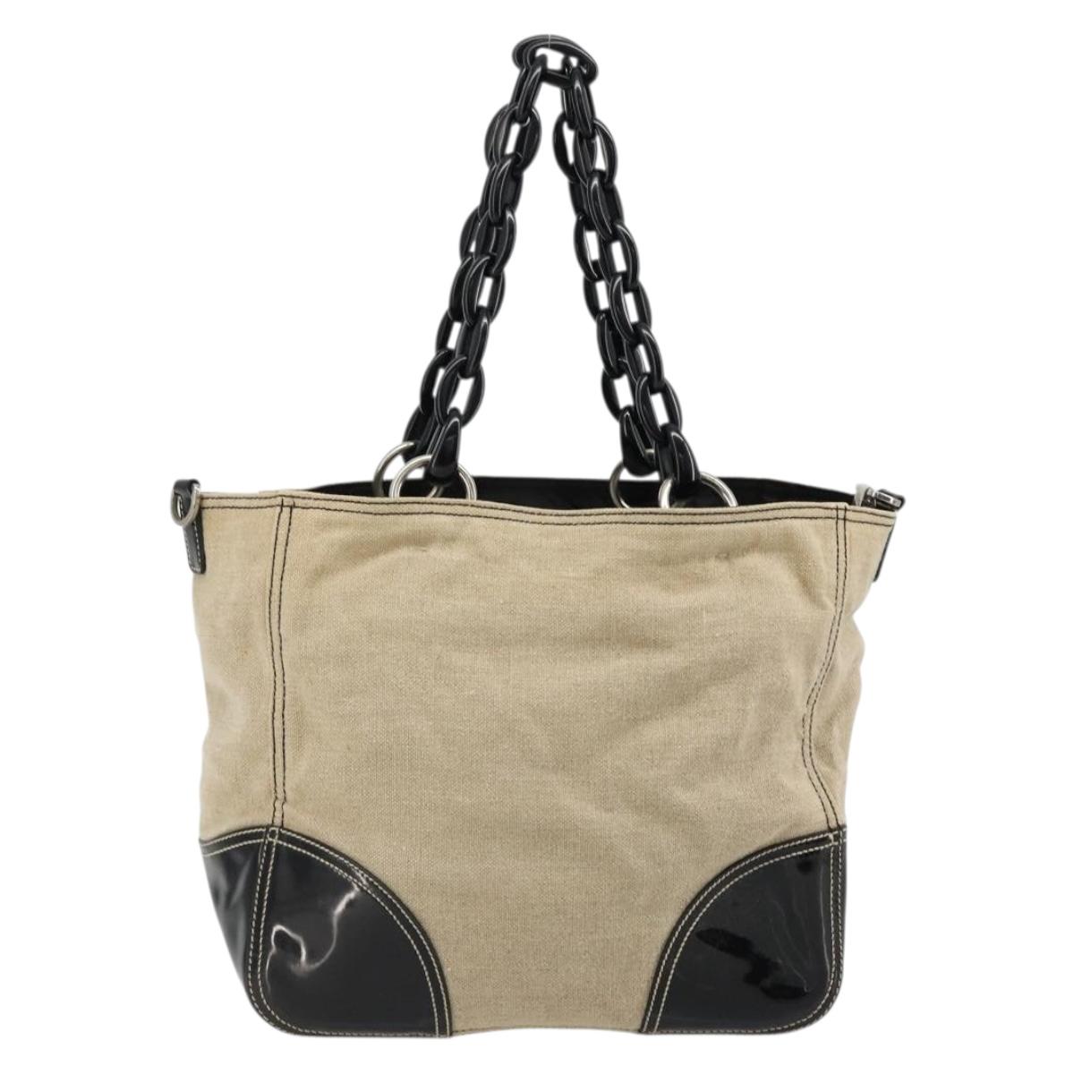 PRADA Plastic Chain Tote Bag Canvas Beige Silver Auth 182198 - Jerrillo image 3