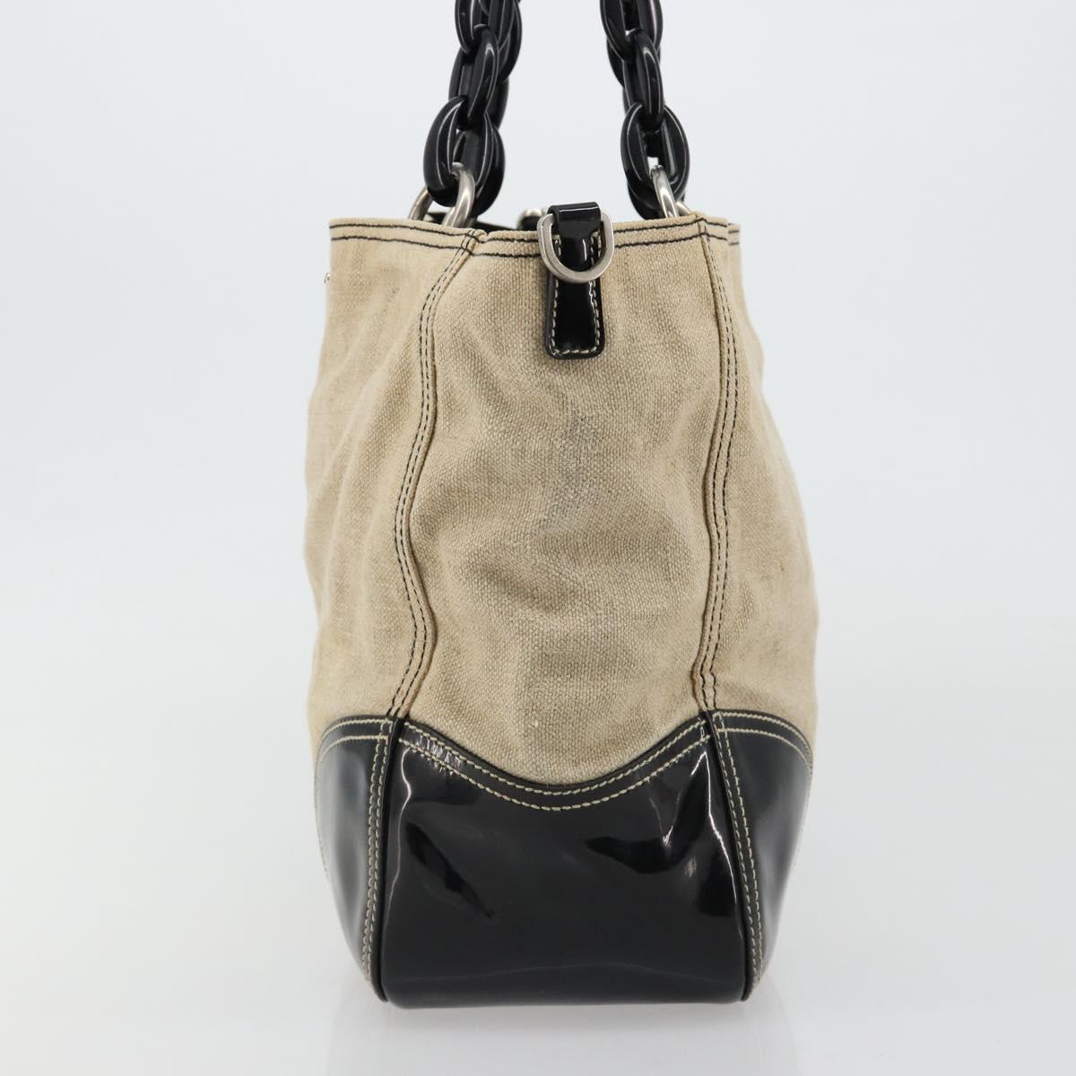 PRADA Plastic Chain Tote Bag Canvas Beige Silver Auth 182198 - Jerrillo image 4
