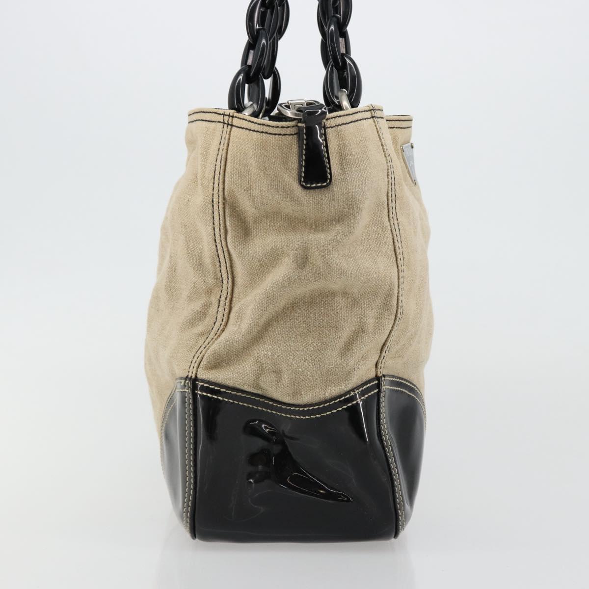 PRADA Plastic Chain Tote Bag Canvas Beige Silver Auth 182198 - Jerrillo image 5
