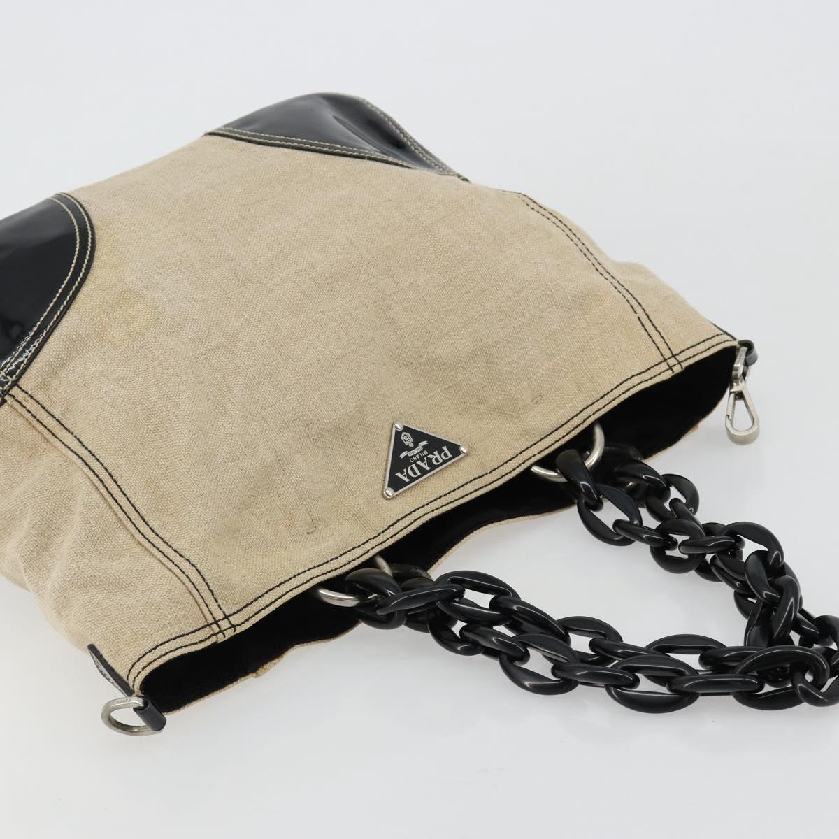 PRADA Plastic Chain Tote Bag Canvas Beige Silver Auth 182198 - Jerrillo image 6