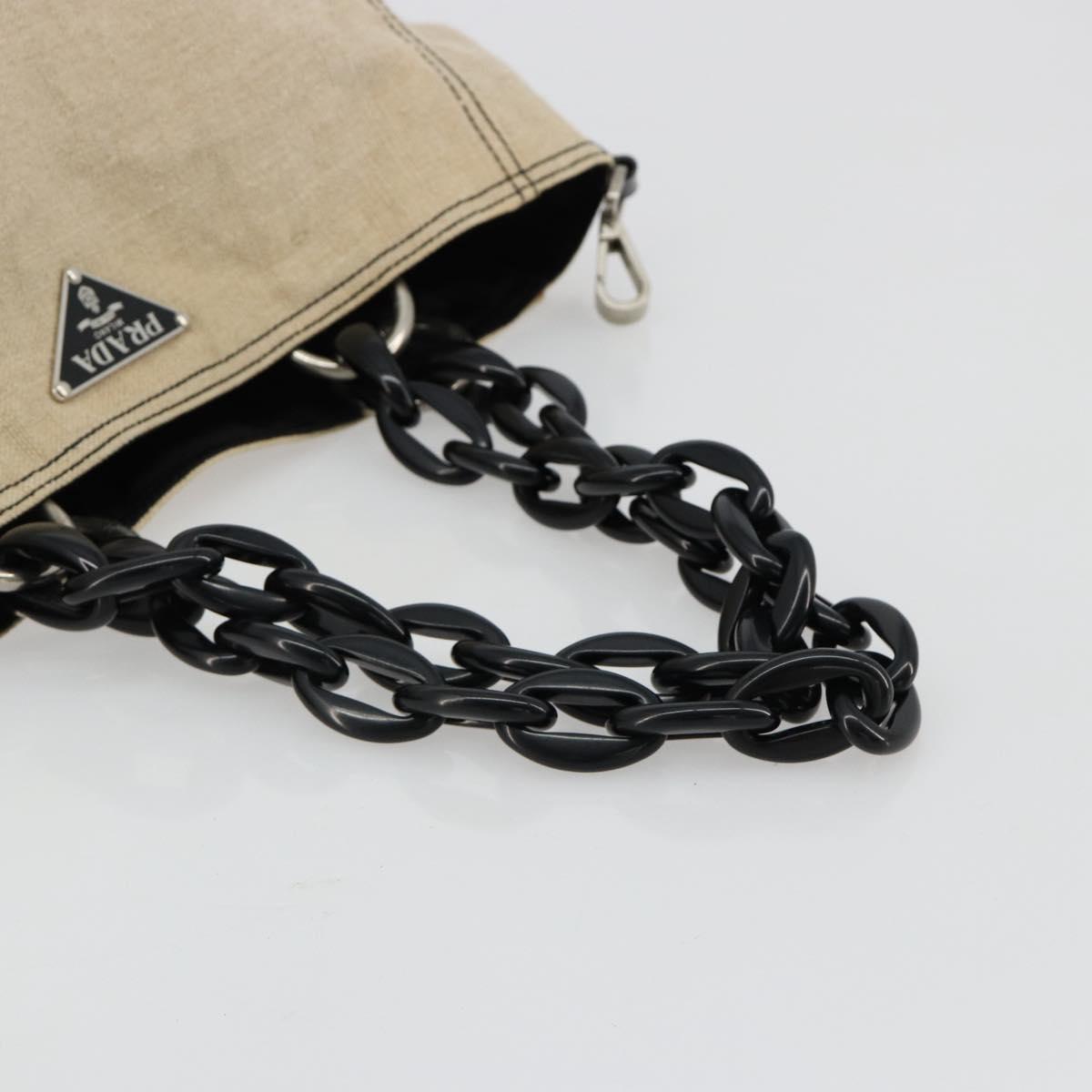 PRADA Plastic Chain Tote Bag Canvas Beige Silver Auth 182198 - Jerrillo image 7