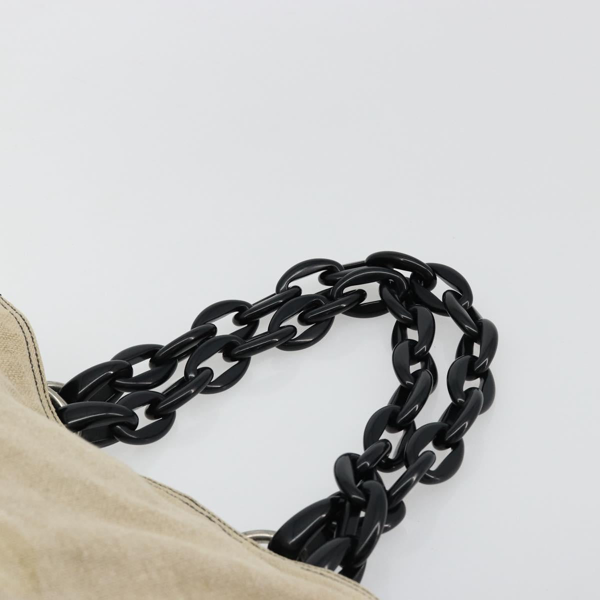 PRADA Plastic Chain Tote Bag Canvas Beige Silver Auth 182198 - Jerrillo image 8