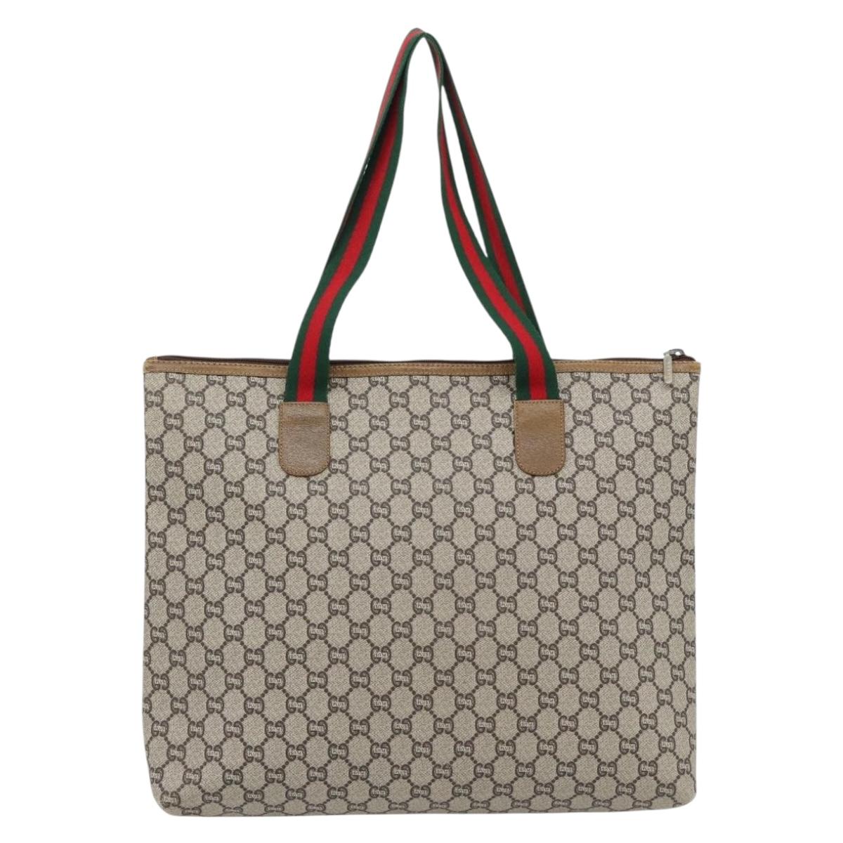 GUCCI GG Plus Supreme Web Sherry Line Tote Bag PVC Beige Red Green Auth 182365 - Jerrillo image 2