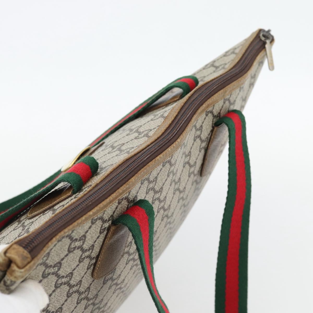 GUCCI GG Plus Supreme Web Sherry Line Tote Bag PVC Beige Red Green Auth 182365 - Jerrillo image 6