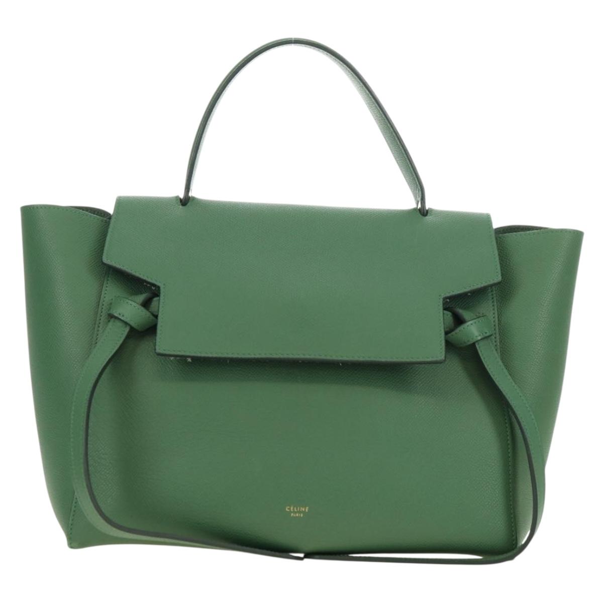 CELINE Mini Belt Hand Bag Leather 2way Green Gold Auth 182924M - Jerrillo image 2