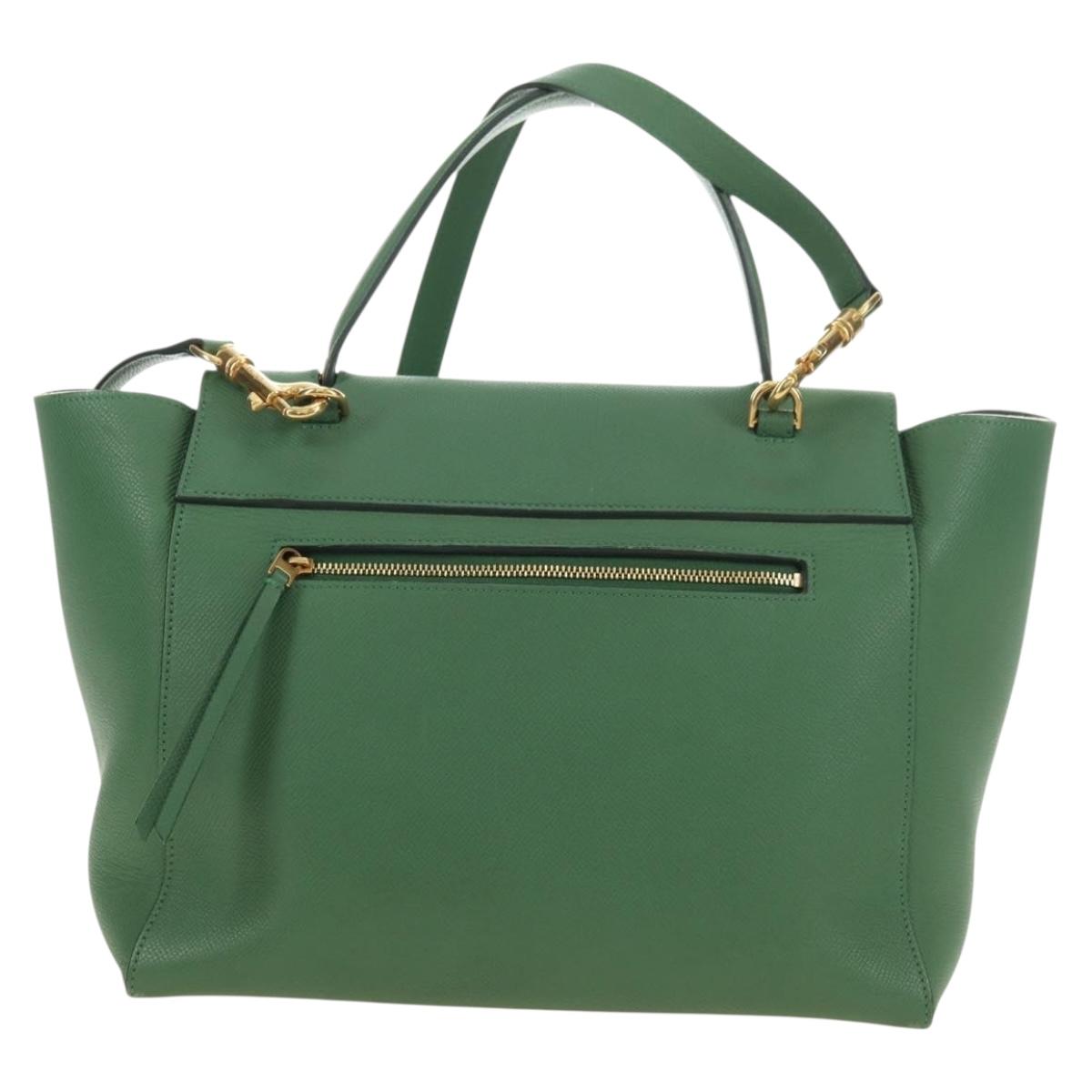 CELINE Mini Belt Hand Bag Leather 2way Green Gold Auth 182924M - Jerrillo image 3