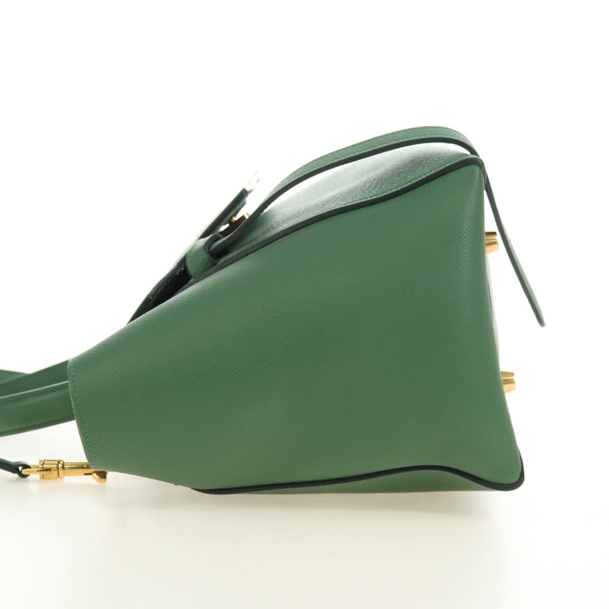 CELINE Mini Belt Hand Bag Leather 2way Green Gold Auth 182924M - Jerrillo image 4