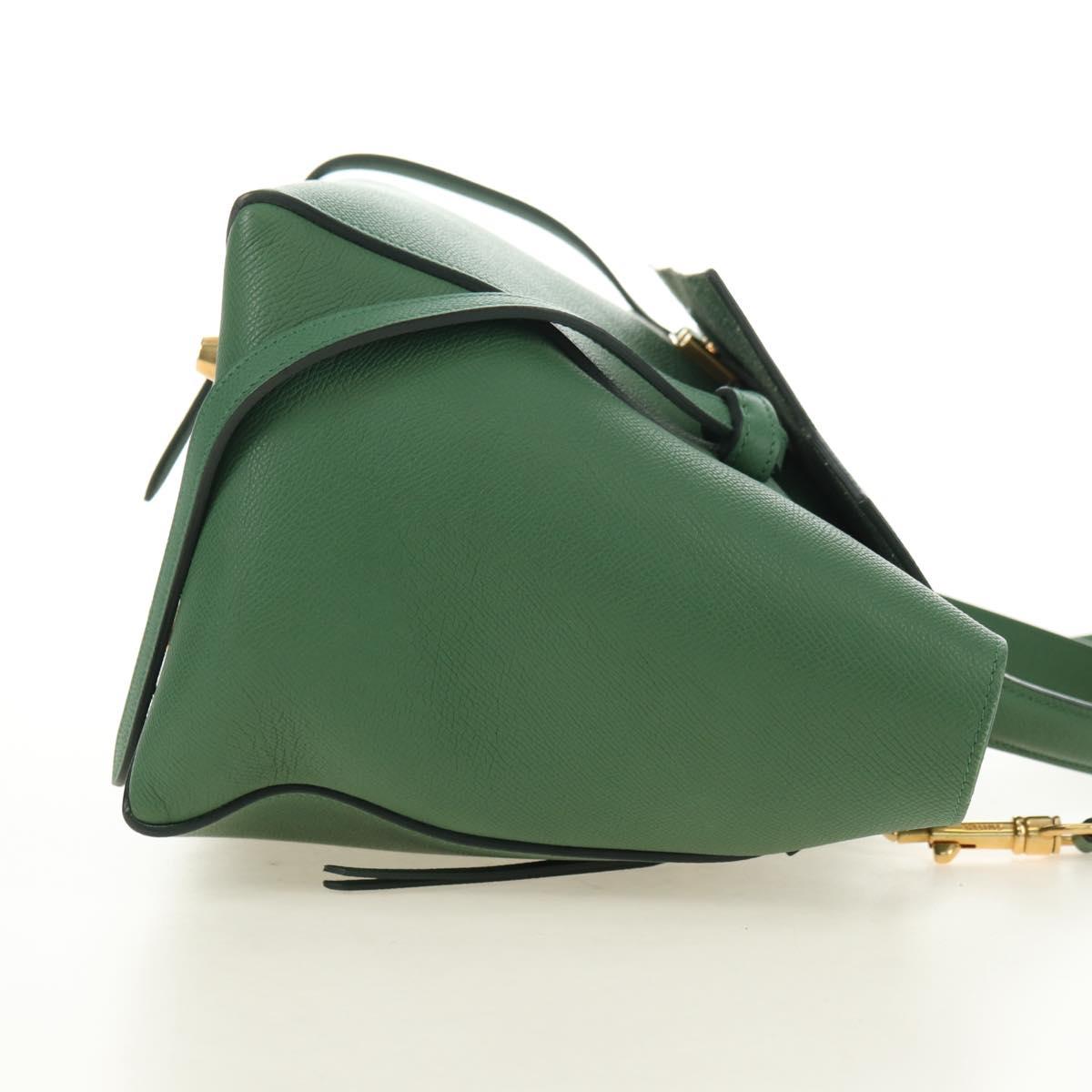 CELINE Mini Belt Hand Bag Leather 2way Green Gold Auth 182924M - Jerrillo image 5