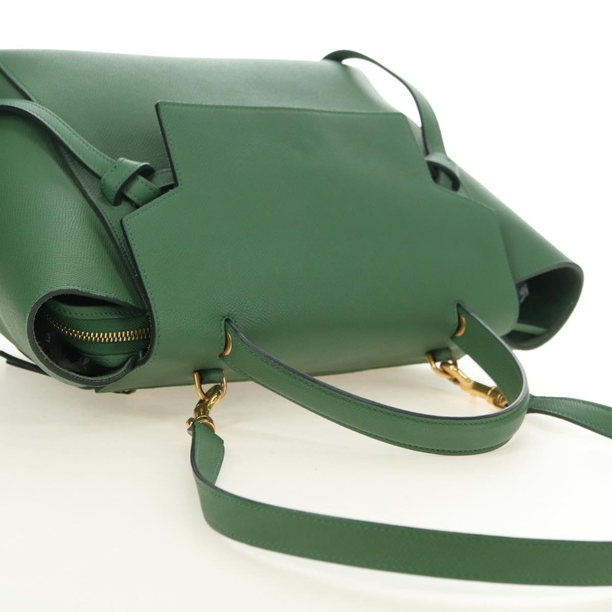 CELINE Mini Belt Hand Bag Leather 2way Green Gold Auth 182924M - Jerrillo image 6