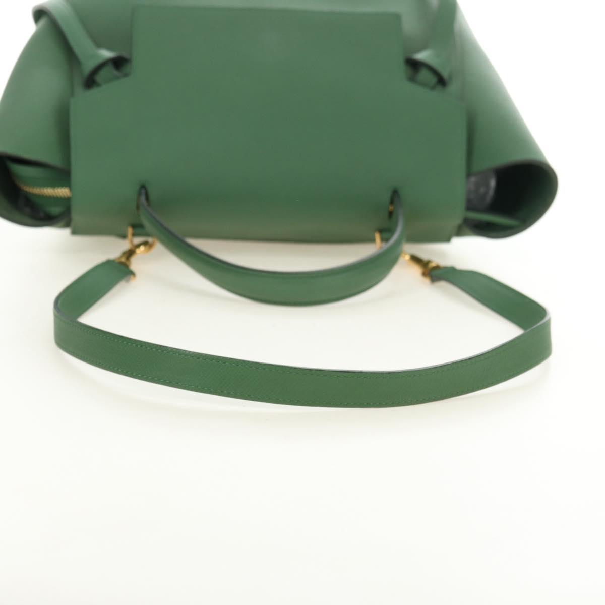 CELINE Mini Belt Hand Bag Leather 2way Green Gold Auth 182924M - Jerrillo image 9
