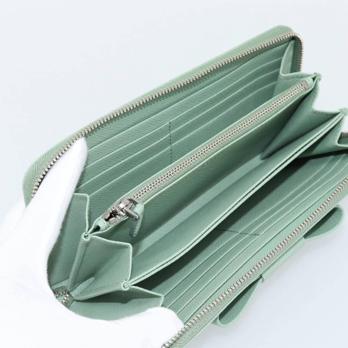 PRADA Ribbon Long Wallet Saffiano leather Green Silver Auth 182941SAM - Jerrillo image 9