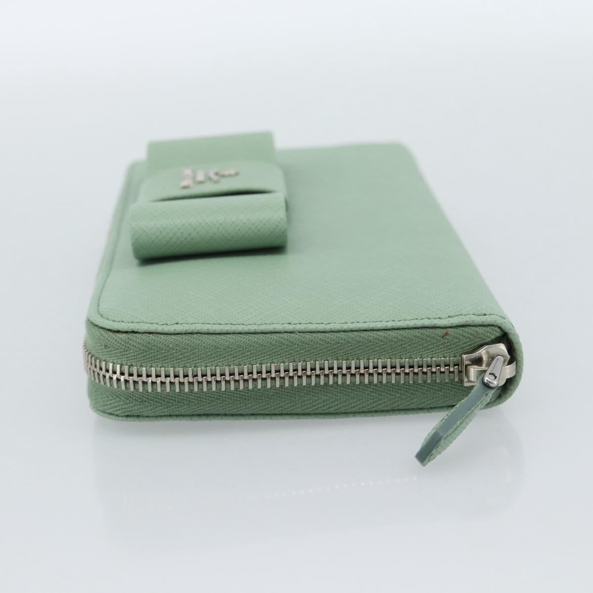 PRADA Ribbon Long Wallet Saffiano leather Green Silver Auth 182941SAM - Jerrillo image 3