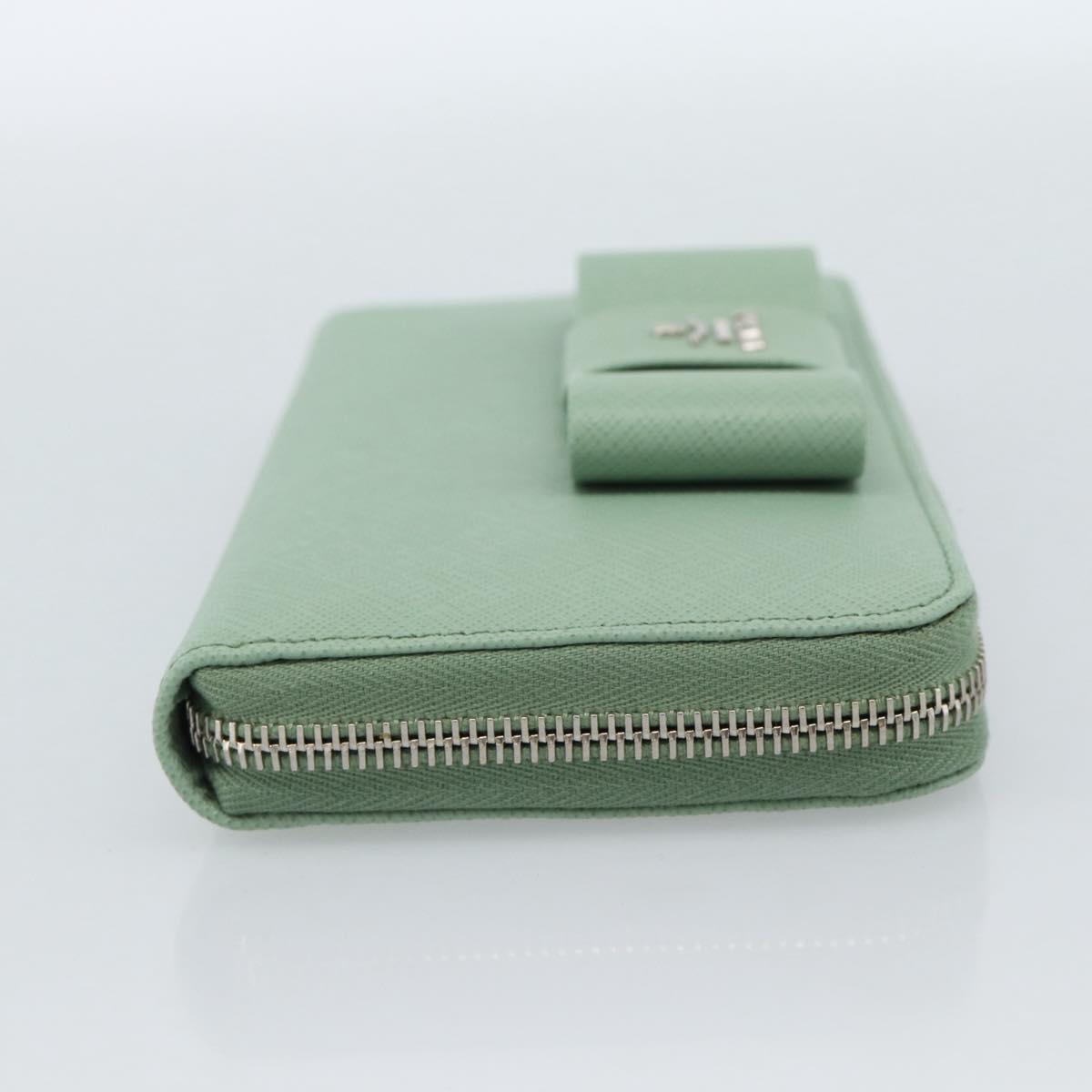 PRADA Ribbon Long Wallet Saffiano leather Green Silver Auth 182941SAM - Jerrillo image 4