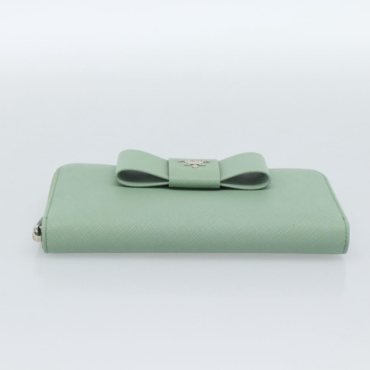 PRADA Ribbon Long Wallet Saffiano leather Green Silver Auth 182941SAM - Jerrillo image 6