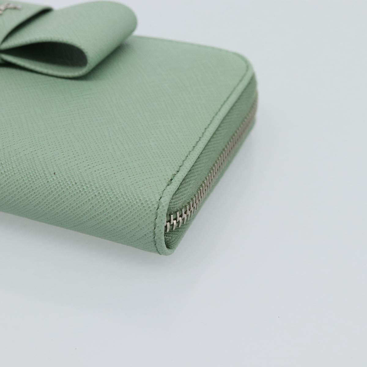 PRADA Ribbon Long Wallet Saffiano leather Green Silver Auth 182941SAM - Jerrillo image 7