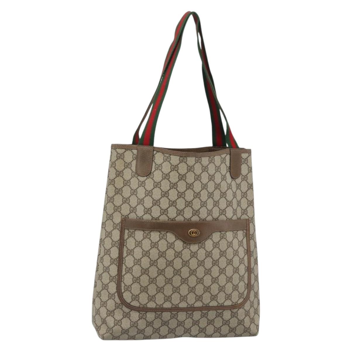 GUCCI GG Supreme Web Sherry Line Tote Bag PVC Beige Red 39 02 003 Auth 182963 - Jerrillo