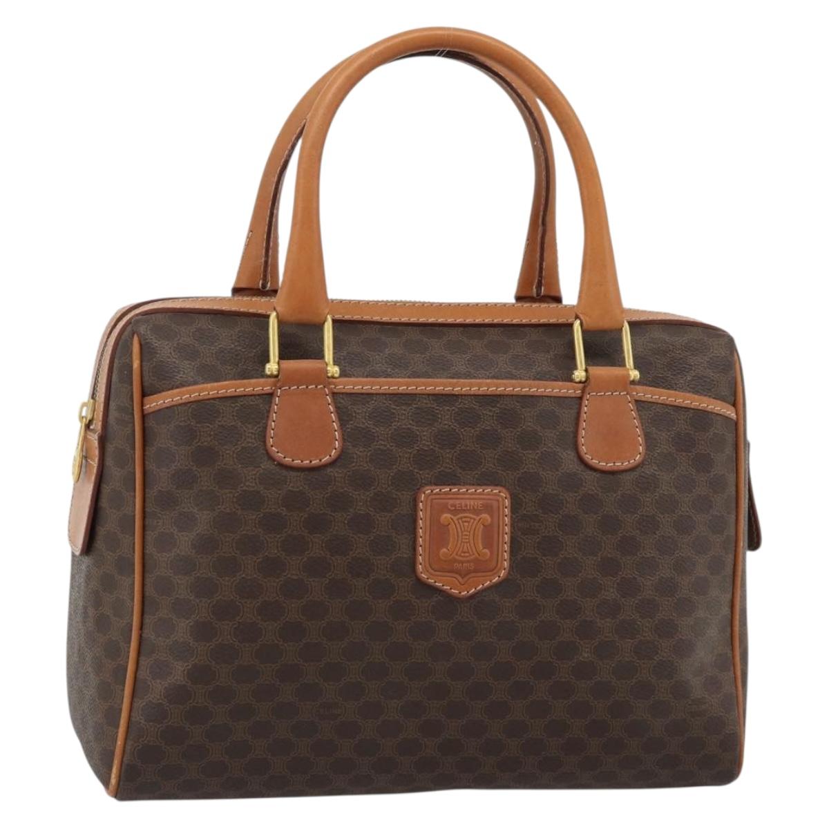 CELINE Macadam Canvas Boston Bag PVC Leather Brown Gold Auth 183015A - Jerrillo