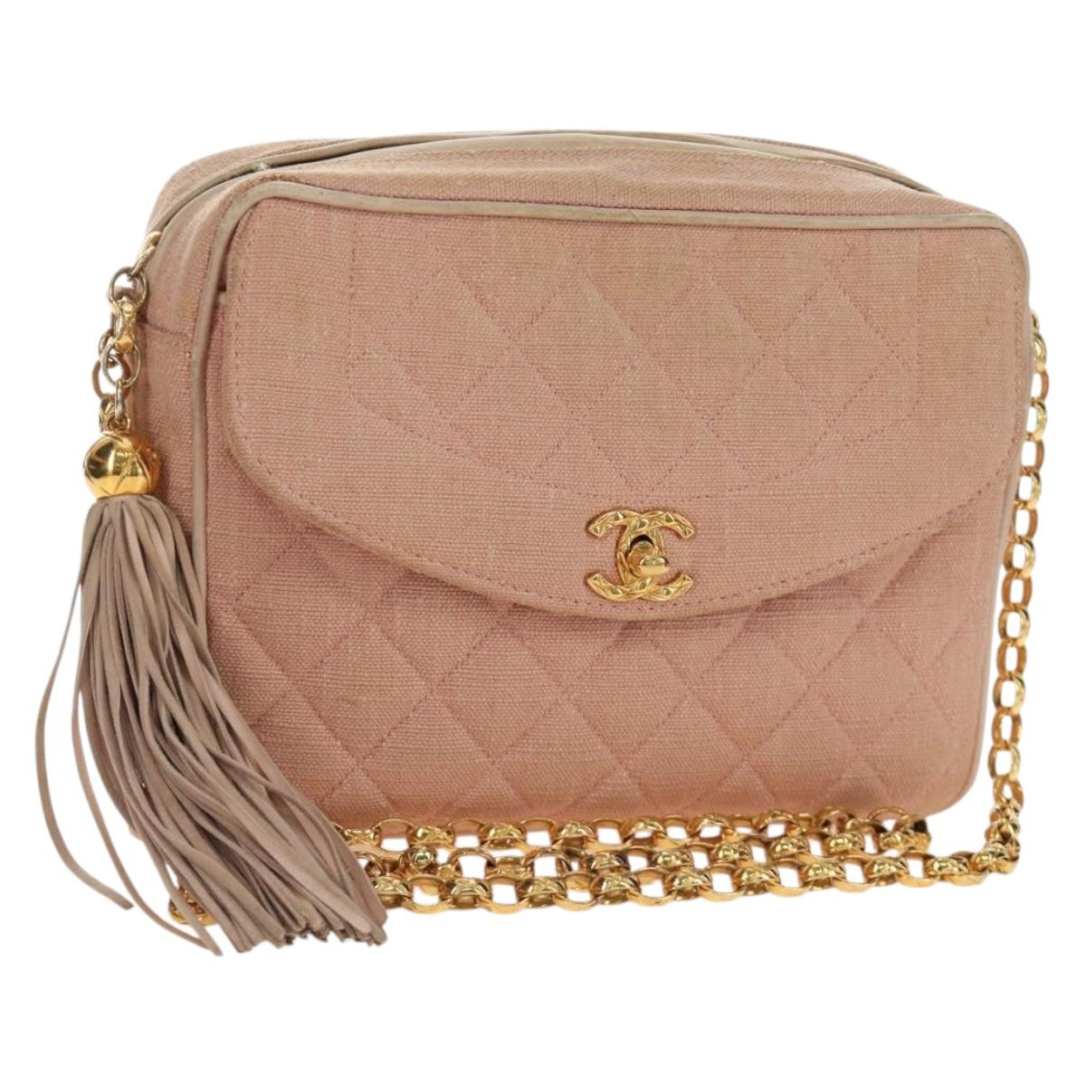 CHANEL Matelasse Chain Shoulder Bag Canvas Pink Gold CC Auth 183065M - Jerrillo