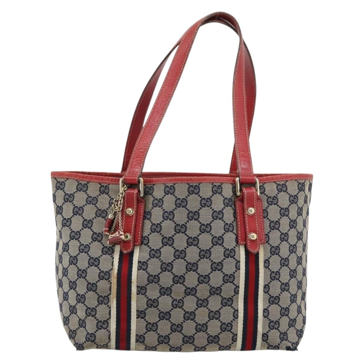 GUCCI GG Canvas Sherry Line Tote Bag Navy Gold 137396 Auth 183069 - Jerrillo image 2
