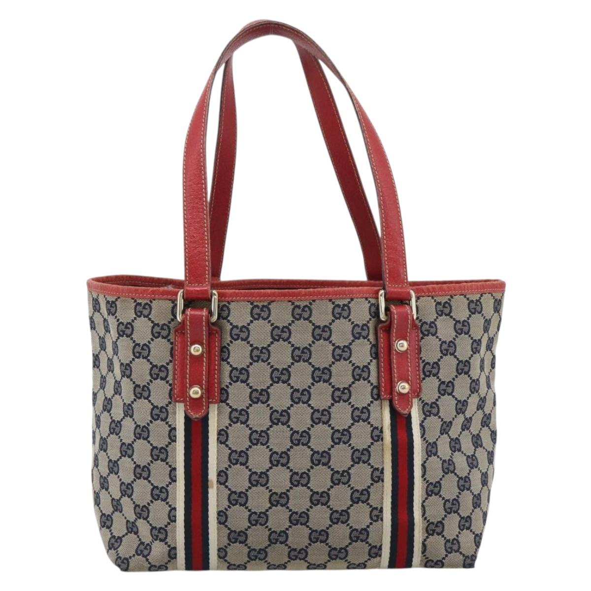 GUCCI GG Canvas Sherry Line Tote Bag Navy Gold 137396 Auth 183069 - Jerrillo image 3