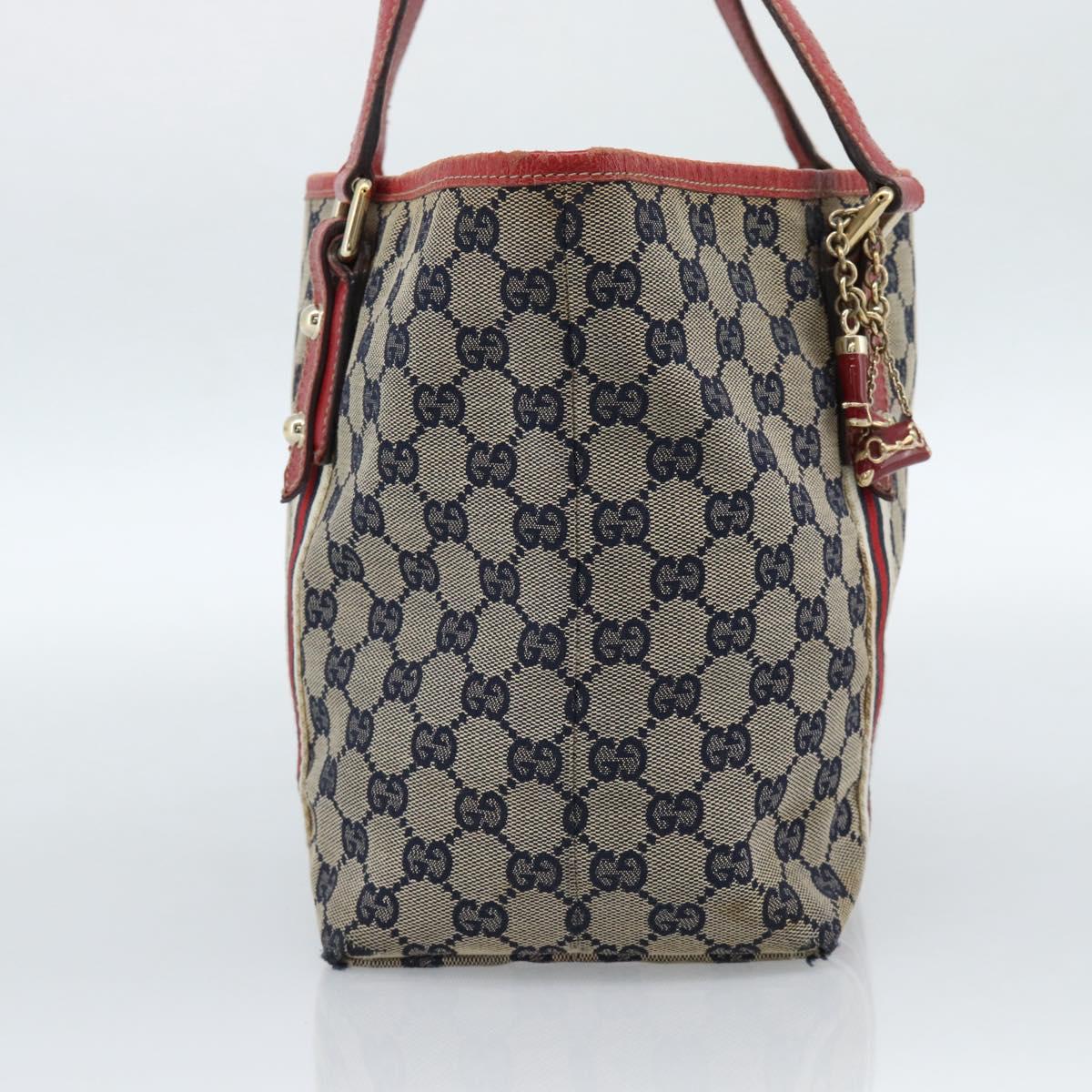GUCCI GG Canvas Sherry Line Tote Bag Navy Gold 137396 Auth 183069 - Jerrillo image 4