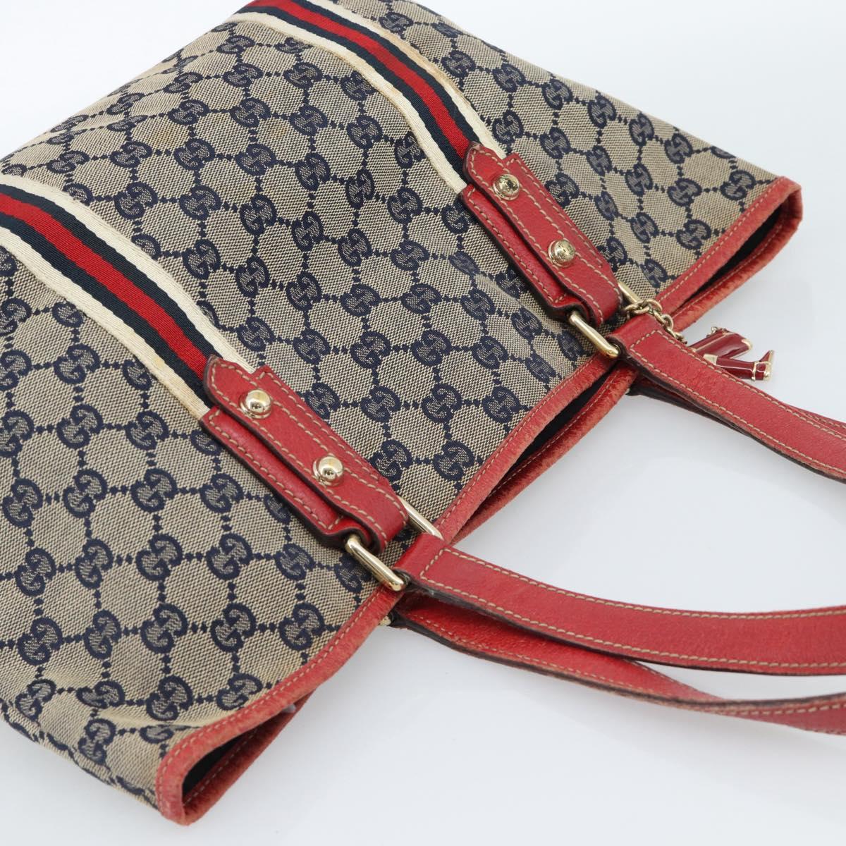 GUCCI GG Canvas Sherry Line Tote Bag Navy Gold 137396 Auth 183069 - Jerrillo image 6