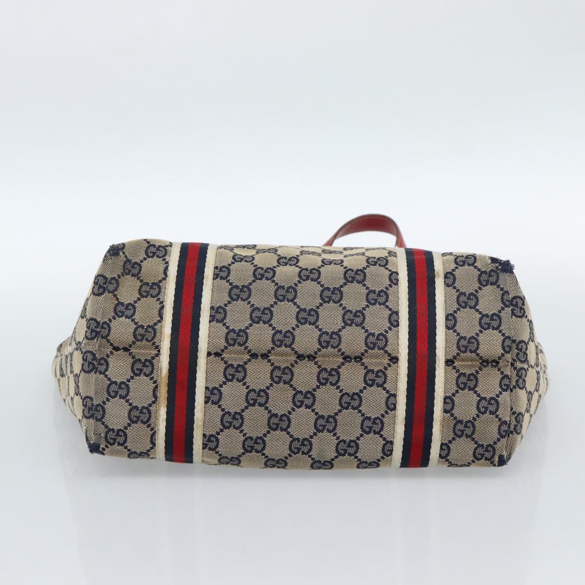 GUCCI GG Canvas Sherry Line Tote Bag Navy Gold 137396 Auth 183069 - Jerrillo image 9