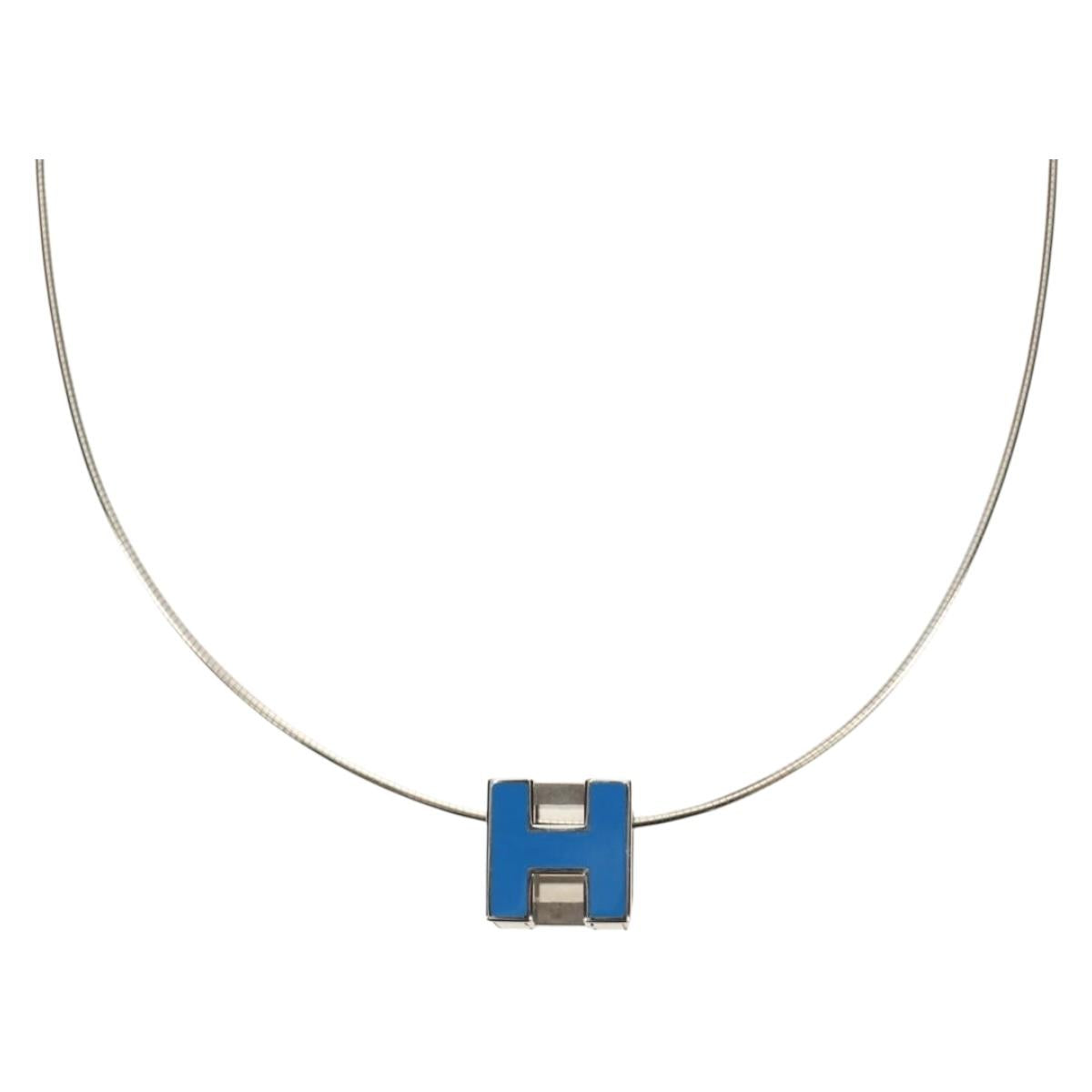 HERMES Cage De H H Cube Necklace metal Silver Auth 183125V - Jerrillo