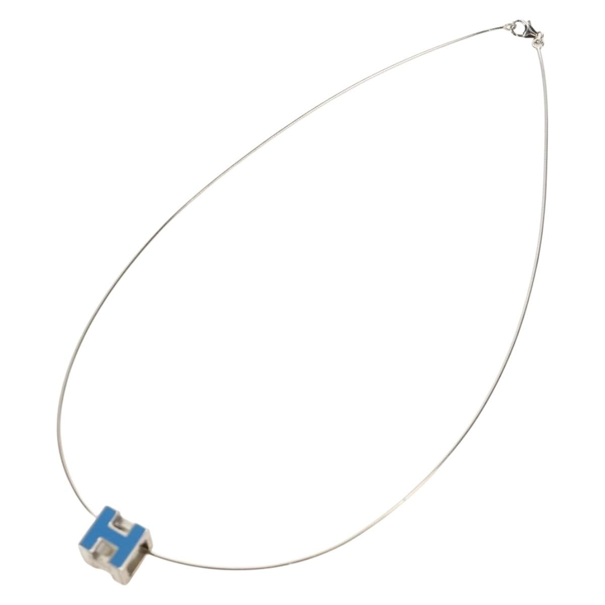 HERMES Cage De H H Cube Necklace metal Silver Auth 183125V - Jerrillo image 4