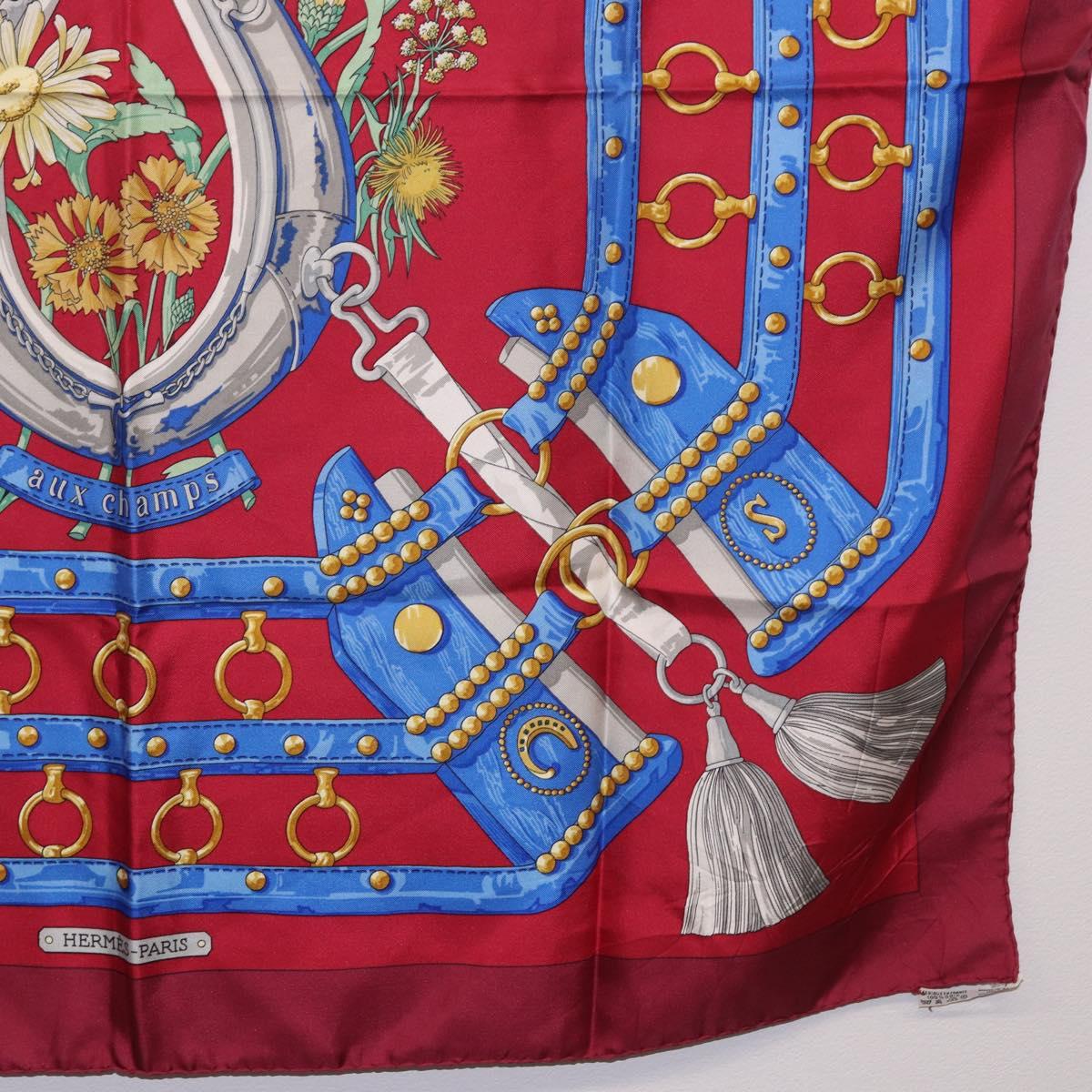 HERMES Carre 90 Scarf "aux champs" Silk Red Auth 183130 - Jerrillo image 10