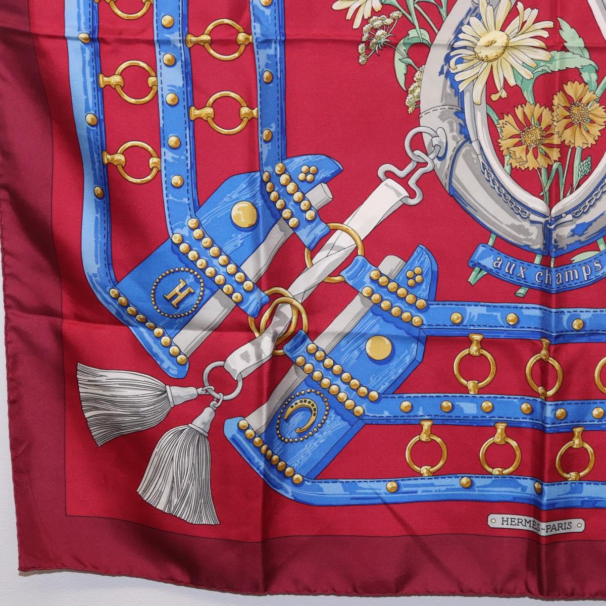 HERMES Carre 90 Scarf "aux champs" Silk Red Auth 183130 - Jerrillo image 8