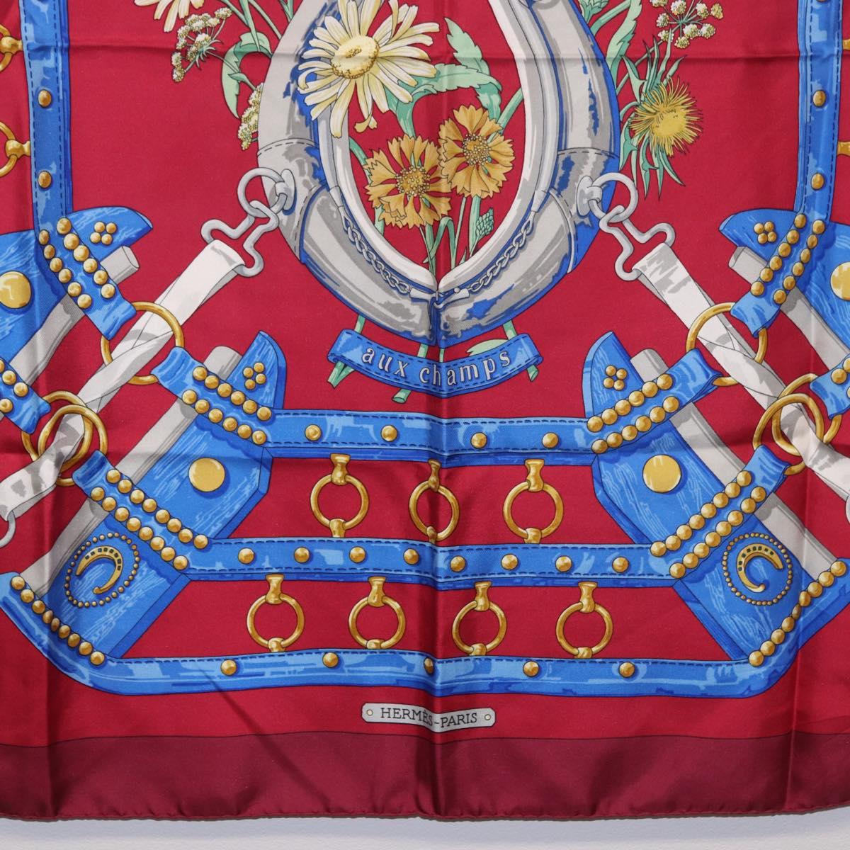 HERMES Carre 90 Scarf "aux champs" Silk Red Auth 183130 - Jerrillo image 9