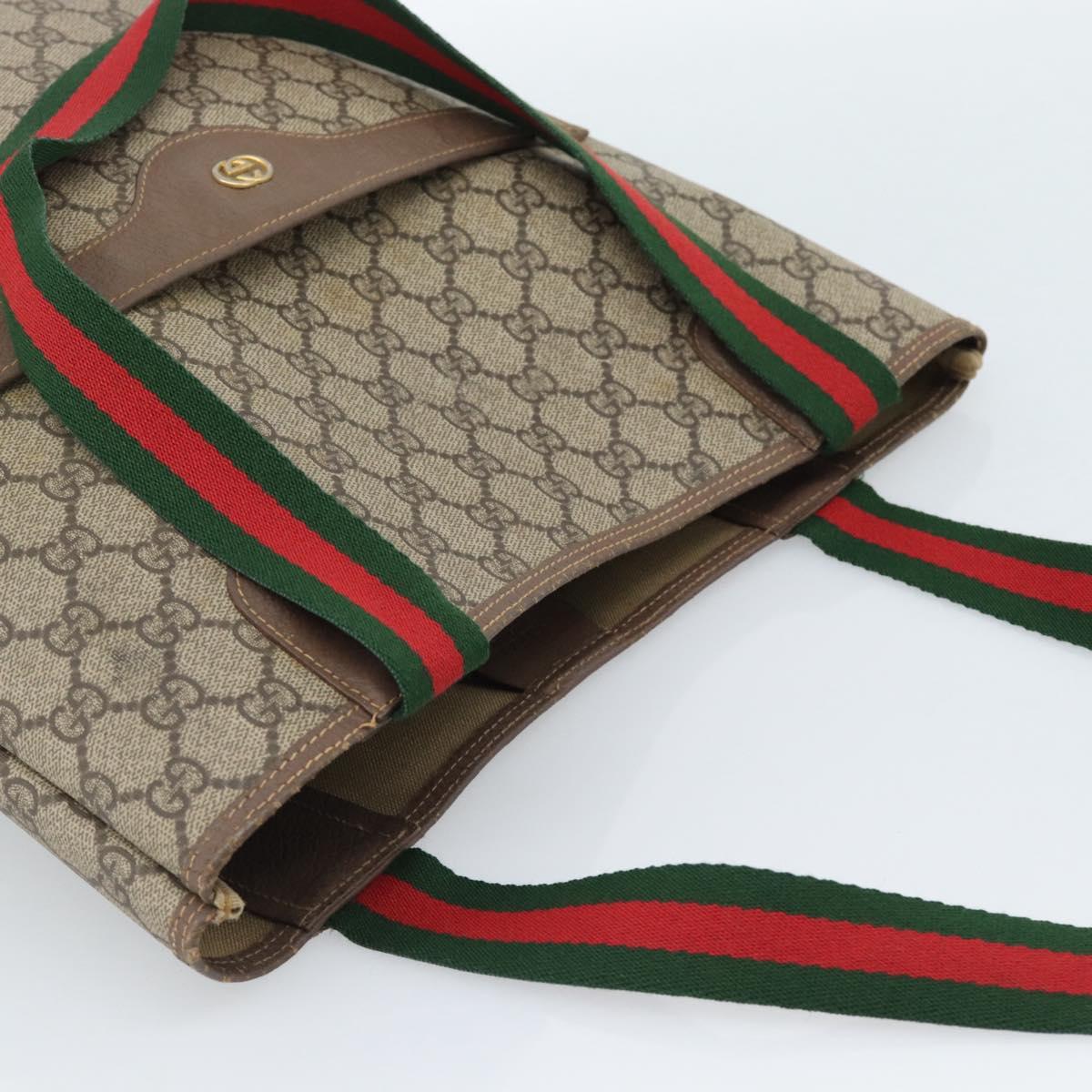 GUCCI GG Supreme Web Sherry Line Tote Bag PVC Beige Gold 002.58.6487 Auth 183720 - Jerrillo image 6