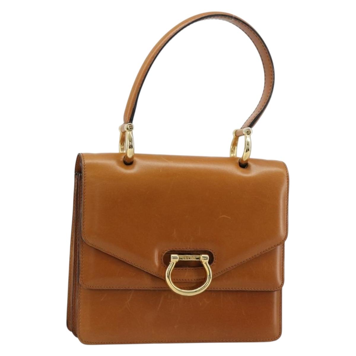 CELINE Hand Bag Leather Beige Gold Auth 183777 - Jerrillo